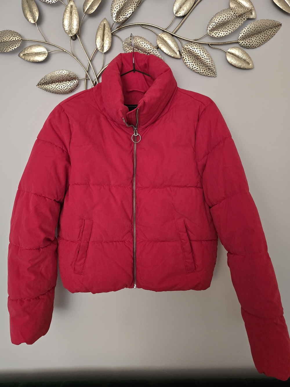 Only Bright Red Quilted Puffer Jacket with Ring Zipper Size S